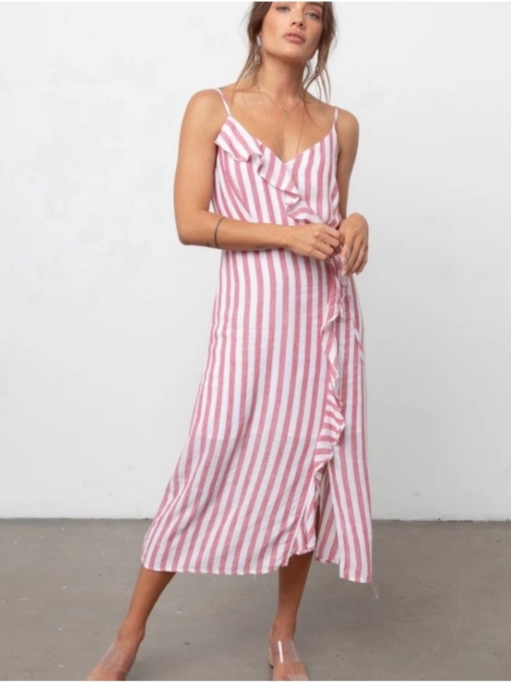 Rails Striped Red and White Linen Blend Adjustable Straps Large Dress Coastal